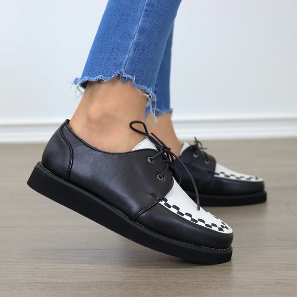 Black & White Creeper Sneaker With Black Sole - Picture 6 of 6